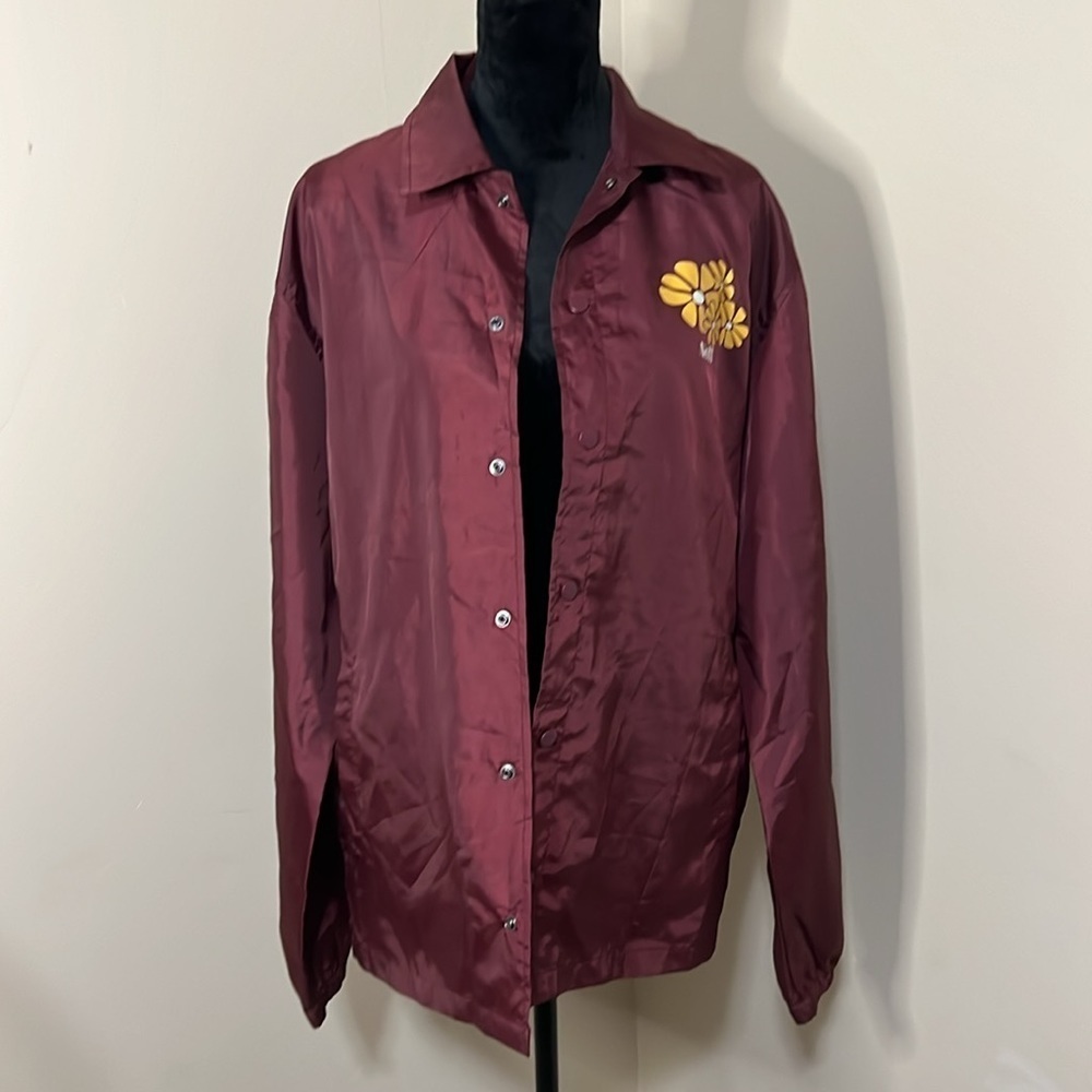 Neff Jacket Burgundy Snap Floral Windbreaker Skater Long Sleeve Men’s Size L - Picture 5 of 7